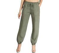 Caspar KHS051 Elegante Damen Casual Sommer Leinenhose, Farbe:Oliv grün, Größe:40