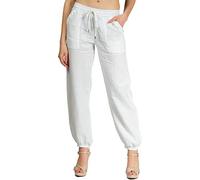 Caspar KHS051 Elegante Damen Casual Sommer Leinenhose, Farbe:weiß, Größe:44