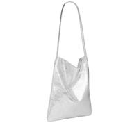 Caspar Klassisch Elegante Schultertasche aus Leder Mittelgroße Damen Shopper Handtasche - CLASSIC LINE - Modell No.822 - Made in Italy, Farbe:silber metallic