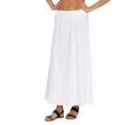 Caspar RO036 Damen Musselin Maxi Rock aus 100% Baumwolle | Langer A-Linie Sommerrock mit elastischem Stretchbund | Leichter Baumwollrock | Made in Italy, Farbe:weiß, Größe:L