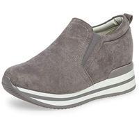Caspar SBO099 Damen Velours Sneaker Low mit 7 cm hohem Absatz, Farbe:grau, Größe:39 EU