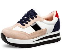 Caspar SBO106 Damen Low Plateau Dad Sneaker mit 5 cm Absatz, Farbe:apricot dunkelblau, Größe:39 EU