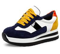 Caspar SBO106 Damen Low Plateau Dad Sneaker mit 5 cm Absatz, Farbe:dunkelblau Curry, Größe:37 EU