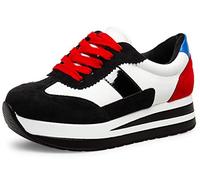 Caspar SBO106 Damen Low Plateau Dad Sneaker mit 5 cm Absatz, Farbe:schwarz rot, Größe:38 EU