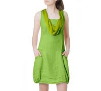 Caspar SKL002 Damen Elegantes leichtes Sommerkleid aus Leinen mit Seidenkragen, Farbe:grün, Größe:XXL