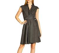 Caspar SKL016 Elegantes knielanges Damen Sommer Leinenkleid, Farbe:dunkelgrau, Größe:M - DE38 UK10 IT42 ES40 US8