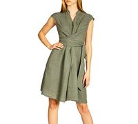 Caspar SKL016 Elegantes knielanges Damen Sommer Leinenkleid, Farbe:Oliv grün, Größe:S - DE36 UK8 IT40 ES38 US6