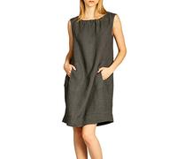 Caspar SKL017 lässiges knielanges Damen Sommer Leinenkleid, Farbe:dunkelgrau, Größe:36