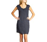 Caspar SKL018 knielanges Damen Sommer Leinenkleid mit Perlmutt Knöpfe Dekor, Farbe:dunkelblau, Größe:M - DE38 UK10 IT42 ES40 US8