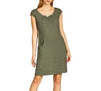 Caspar SKL018 knielanges Damen Sommer Leinenkleid mit Perlmutt Knöpfe Dekor, Farbe:olivgrün, Größe:XXL - DE44 UK16 IT48 ES46 US14