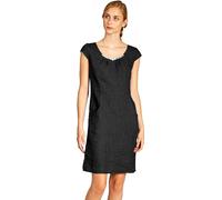 Caspar SKL018 knielanges Damen Sommer Leinenkleid mit Perlmutt Knöpfe Dekor, Farbe:schwarz, Größe:3XL - DE46 UK18 IT50 ES48 US16