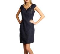 Caspar SKL020 knielanges Damen Sommer Leinenkleid mit eleganter Metallspange röße 50, Farbe:dunkelblau, Größe:XL - DE42 UK14 IT46 ES44 US12