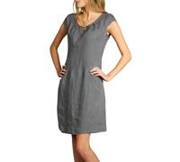 Caspar SKL020 knielanges Damen Sommer Leinenkleid mit eleganter Metallspange röße 50, Farbe:grau, Größe:4XL - DE48 UK20 IT52 ES50 US18