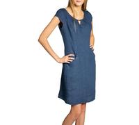 Caspar SKL020 knielanges Damen Sommer Leinenkleid mit eleganter Metallspange röße 50, Farbe:Jeans blau, Größe:XL - DE42 UK14 IT46 ES44 US12