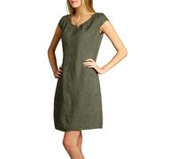 Caspar SKL020 knielanges Damen Sommer Leinenkleid mit eleganter Metallspange bis Größe 50, Farbe:Oliv grün, Größe:S - DE36 UK8 IT40 ES38 US6