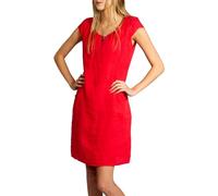 Caspar SKL020 knielanges Damen Sommer Leinenkleid mit eleganter Metallspange röße 50, Farbe:rot, Größe:5XL - DE50 UK22 IT54 ES52 US20