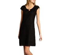 Caspar SKL020 knielanges Damen Sommer Leinenkleid mit eleganter Metallspange bis Größe 50, Farbe:schwarz, Größe:S - DE36 UK8 IT40 ES38 US6