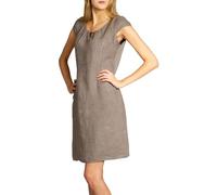 Caspar SKL020 knielanges Damen Sommer Leinenkleid mit eleganter Metallspange röße 50, Farbe:Taupe, Größe:XL - DE42 UK14 IT46 ES44 US12
