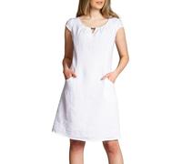 Caspar SKL020 knielanges Damen Sommer Leinenkleid mit eleganter Metallspange bis Größe 50, Farbe:Weiss, Größe:S - DE36 UK8 IT40 ES38 US6