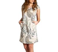 Caspar SKL022 Damen Sommer Leinenkleid mit Paisley Print röße 50, Farbe:beige, Größe:4XL - DE48 UK20 IT52 ES50 US18