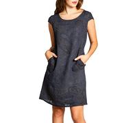 Caspar SKL022 Damen Sommer Leinenkleid mit Paisley Print röße 50, Farbe:dunkelblau, Größe:XXL - DE44 UK16 IT48 ES46 US14