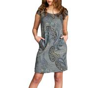 Caspar SKL022 Damen Sommer Leinenkleid mit Paisley Print röße 50, Farbe:dunkelgrau, Größe:4XL - DE48 UK20 IT52 ES50 US18