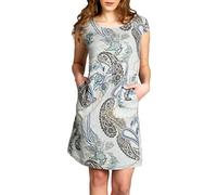 Caspar SKL022 Damen Sommer Leinenkleid mit Paisley Print bis Größe 50, Farbe:hellgrau, Größe:4XL - DE48 UK20 IT52 ES50 US18