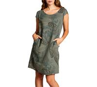 Caspar SKL022 Damen Sommer Leinenkleid mit Paisley Print bis Größe 50, Farbe:Oliv grün, Größe:M - DE38 UK10 IT42 ES40 US8