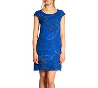 Caspar SKL022 Damen Sommer Leinenkleid mit Paisley Print röße 50, Farbe:royal blau, Größe:XXL - DE44 UK16 IT48 ES46 US14