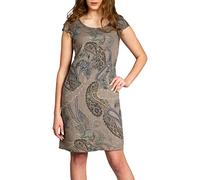 Caspar SKL022 Damen Sommer Leinenkleid mit Paisley Print röße 50, Farbe:Taupe, Größe:5XL - DE50 UK22 IT54 ES52 US20