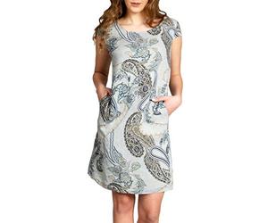 Caspar SKL022 Damen Sommer Leinenkleid mit Paisley Print röße 50, Farbe:hellgrau, Größe:4XL - DE48 UK20 IT52 ES50 US18