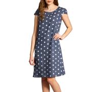 Caspar SKL024 knielanges Damen Sommer Leinenkleid mit Punkte Print, Farbe:blau, Größe:L - DE40 UK12 IT44 ES42 US10