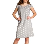 Caspar SKL024 knielanges Damen Sommer Leinenkleid mit Punkte Print, Farbe:hellgrau, Größe:M - DE38 UK10 IT42 ES40 US8