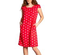Caspar SKL024 knielanges Damen Sommer Leinenkleid mit Punkte Print, Farbe:rot, Größe:M - DE38 UK10 IT42 ES40 US8