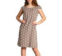 Caspar SKL024 knielanges Damen Sommer Leinenkleid mit Punkte Print, Farbe:Taupe, Größe:XL - DE42 UK14 IT46 ES44 US12