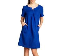 Caspar SKL029 knielanges Damen Sommer Leinenkleid mit elegantem Perlen Dekor, Farbe:royal blau, Größe:XL - DE42 UK14 IT46 ES44 US12