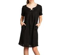 Caspar SKL029 knielanges Damen Sommer Leinenkleid mit elegantem Perlen Dekor, Farbe:schwarz, Größe:XXL - DE44 UK16 IT48 ES46 US14