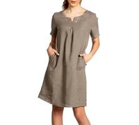 Caspar SKL029 knielanges Damen Sommer Leinenkleid mit elegantem Perlen Dekor, Farbe:Taupe, Größe:XXL - DE44 UK16 IT48 ES46 US14