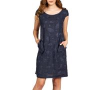 Caspar SKL031 knielanges Damen Sommer Leinenkleid mit Ginko Blatt Stickmuster, Farbe:dunkelblau, Größe:L - DE40 UK12 IT44 ES42 US10