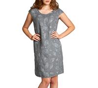 Caspar SKL031 knielanges Damen Sommer Leinenkleid mit Ginko Blatt Stickmuster, Farbe:grau, Größe:XXL - DE44 UK16 IT48 ES46 US14