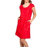 Caspar SKL031 knielanges Damen Sommer Leinenkleid mit Ginko Blatt Stickmuster, Farbe:rot, Größe:XL - DE42 UK14 IT46 ES44 US12