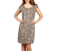 Caspar SKL031 knielanges Damen Sommer Leinenkleid mit Ginko Blatt Stickmuster, Farbe:Taupe, Größe:S - DE36 UK8 IT40 ES38 US6