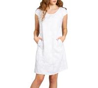 Caspar SKL031 knielanges Damen Sommer Leinenkleid mit Ginko Blatt Stickmuster, Farbe:weiß, Größe:XXL - DE44 UK16 IT48 ES46 US14