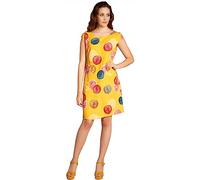 Caspar SKL033 leichtes knielanges Damen Sommer Leinenkleid mit Punkte Print, Farbe:gelb, Größe:XXL - DE44 UK16 IT48 ES46 US14