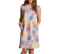 Caspar SKL033 leichtes knielanges Damen Sommer Leinenkleid mit Punkte Print, Farbe:hellgrau, Größe:S - DE36 UK8 IT40 ES38 US6
