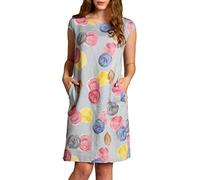 Caspar SKL033 leichtes knielanges Damen Sommer Leinenkleid mit Punkte Print, Farbe:hellgrau, Größe:XL - DE42 UK14 IT46 ES44 US12