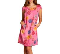 Caspar SKL033 leichtes knielanges Damen Sommer Leinenkleid mit Punkte Print, Farbe:pink, Größe:M - DE38 UK10 IT42 ES40 US8