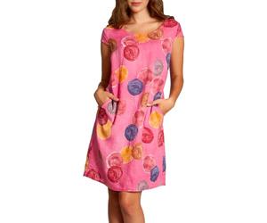 Caspar SKL033 leichtes knielanges Damen Sommer Leinenkleid mit Punkte Print, Farbe:pink, Größe:XXL - DE44 UK16 IT48 ES46 US14