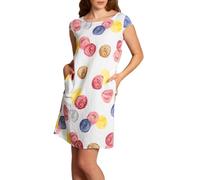 Caspar SKL033 leichtes knielanges Damen Sommer Leinenkleid mit Punkte Print, Farbe:weiß, Größe:XL - DE42 UK14 IT46 ES44 US12