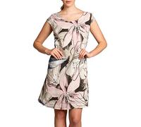 Caspar SKL035 knielanges Elegantes Damen Sommer Leinenkleid mit abstraktem Blüten Print, Farbe:beige, Größe:L - DE40 UK12 IT44 ES42 US10